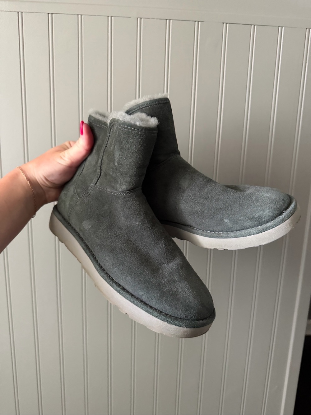UGG Women's Gray Suede Shearling Lined Ankle Boots